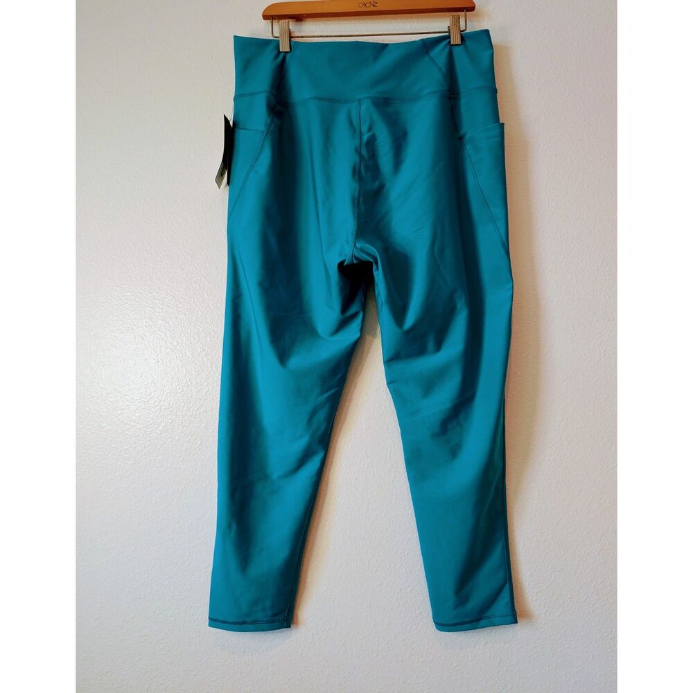 Kinesis Activewear Leggings Teal Blue High Rise Ankle Pocket Sz 2X - Picture 6 of 10